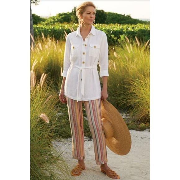 Soft Surroundings Striped Palette Pants Linen Medi - Picture 2 of 11